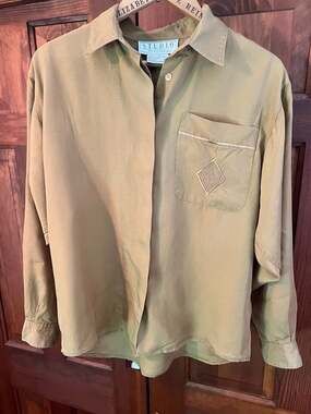 Vintage Studio Michelle Stuart Brown Rayon Long Sleeve Button Up Blouse Size 8